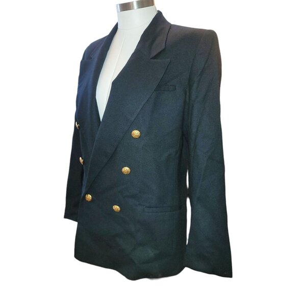 Vintage Navy Blue Wool Blazer Gold Buttons FOR UPCYCLING Womens Size 8  DH854 - Picture 3 of 12